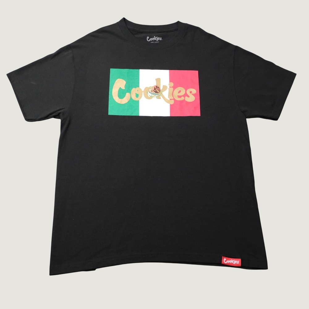 Cookies T-Shirt Mexico Flag Graphic Large Black Cotton Streetwear Tee